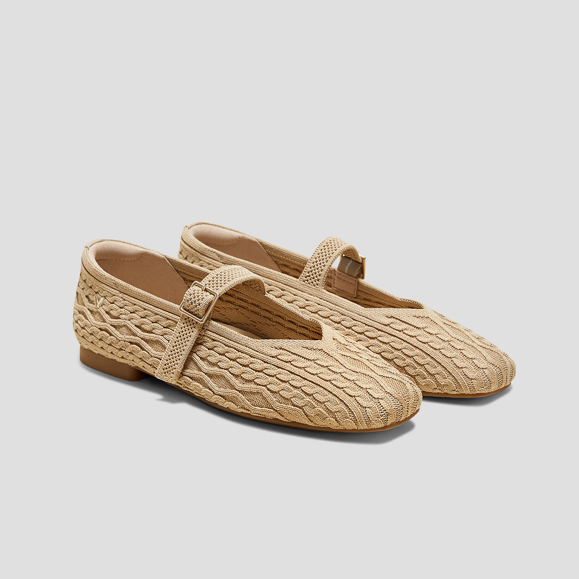 VIVAIA Square-Toe Mary-Jane (Margot Mary-Jane)|NUDE PEACH CABLE KNIT|US 9.5 | VIVAIA