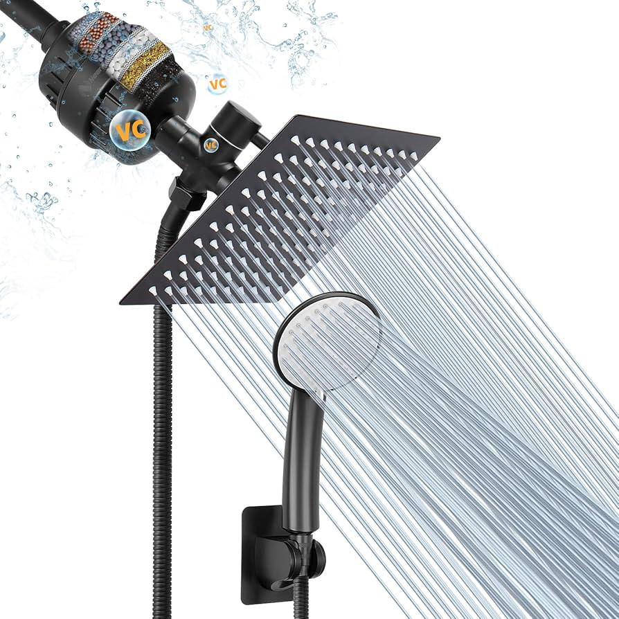 NearMoon Filtered Shower Head, High Pressure 8″Square Rain Shower Head and 5 settings Handheld ... | Amazon (US)