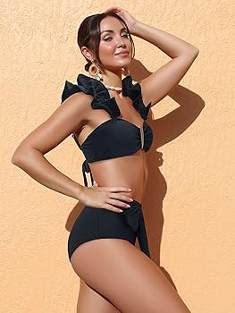 SPORLIKE Women Ruffle High Waisted Swimsuit Adjustable Straps Bikini Padded Bathing Suit | Amazon (US)