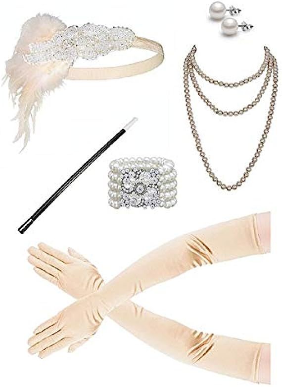 1920s Flapper Accessories Gatsby Costume Accessories Set for Women 20s Headpiece Pearl Necklace G... | Amazon (US)