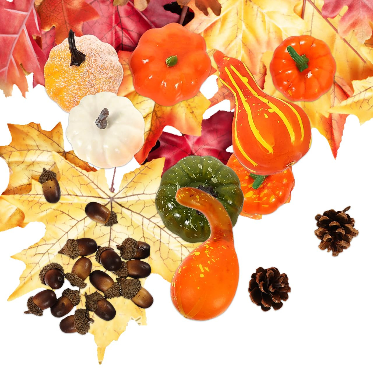 Thanksgiving Small Mini Pumpkins Acorns: 86pcs 3inch Fake Foam Fall Pumpkins Maple Leaves Autumn ... | Amazon (US)