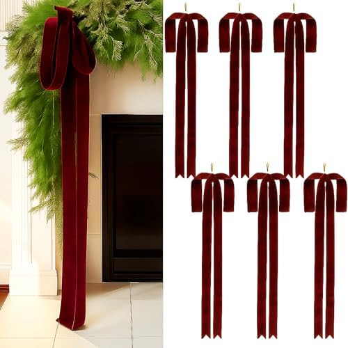 Janinka 6 Pcs Burgundy Large Velvet Christmas Swag Bow 31.5 x 23.6 inch Vintage Christmas Ornamen... | Amazon (US)