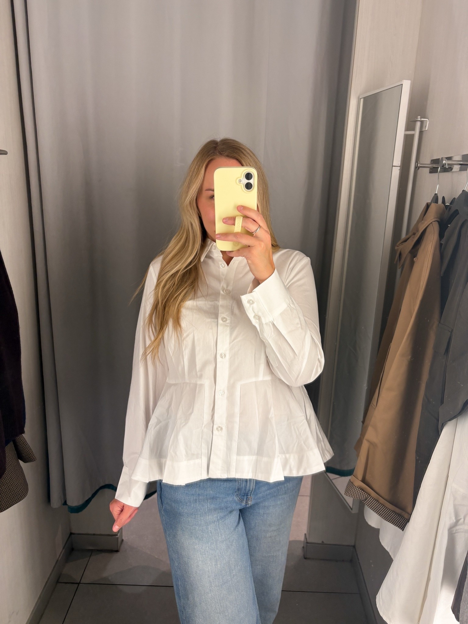 Peplum work blouse / button down / white shirt / workwear / blouse / H&M 
Wearing a large

#LTKMidsize #LTKWorkwear