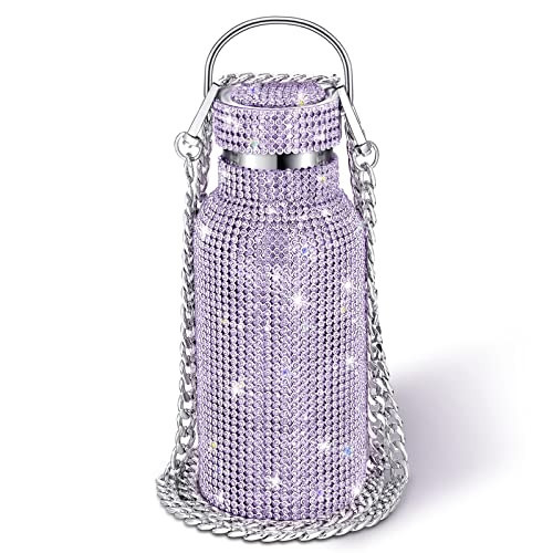 Diamond Water Bottle Bling Rhinestone Stainless Steel Thermal Bottle Refillable Insulated Glitter Water Jug with Chain for Women Girls Gifts(350 ml,Purple) | Amazon (US)