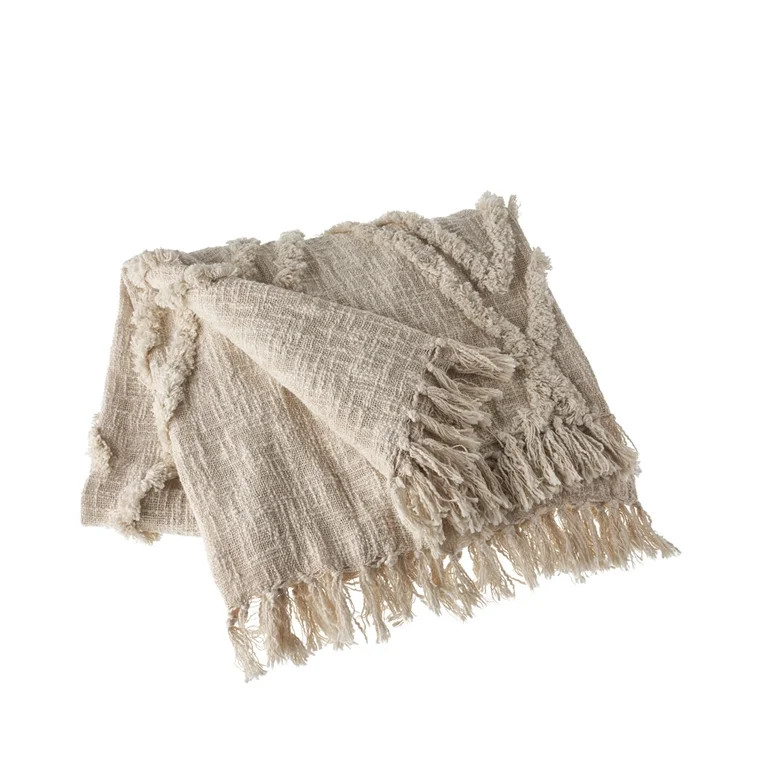 Daney Woven Paths Geometric Hand-Woven Organic Cotton Throw Blanket, Natural, 50" x 60" | Walmart (US)