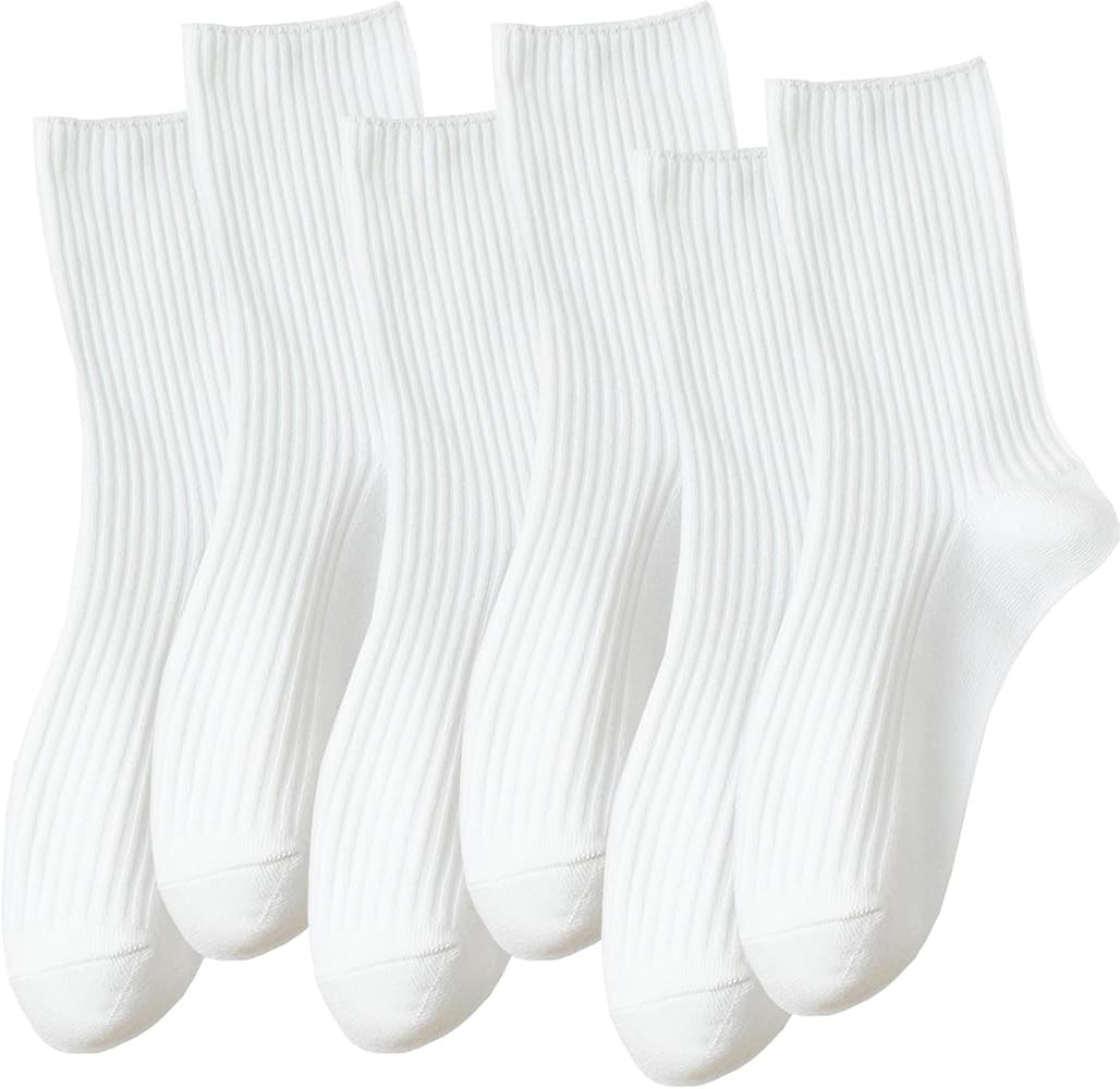DOKUTOKU Womens Crew Socks Size 7-9 Cotton Cute Long Fall Workout Casual Socks 6 Pack | Amazon (US)