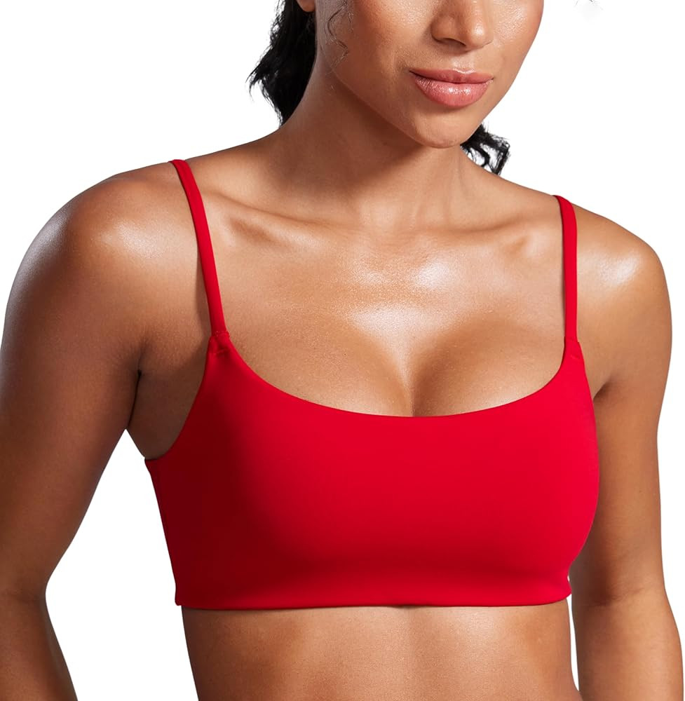 CRZ YOGA Butterbreeze Scoop Neck Sports Bras for Women - Spaghetti Straps Wireless Workout Padded... | Amazon (US)