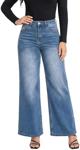 ONESO Wide Leg Jeans for Women High Waisted Stretchy Baggy Jeans BBL Loose Fit Tummy Control Deni... | Amazon (US)