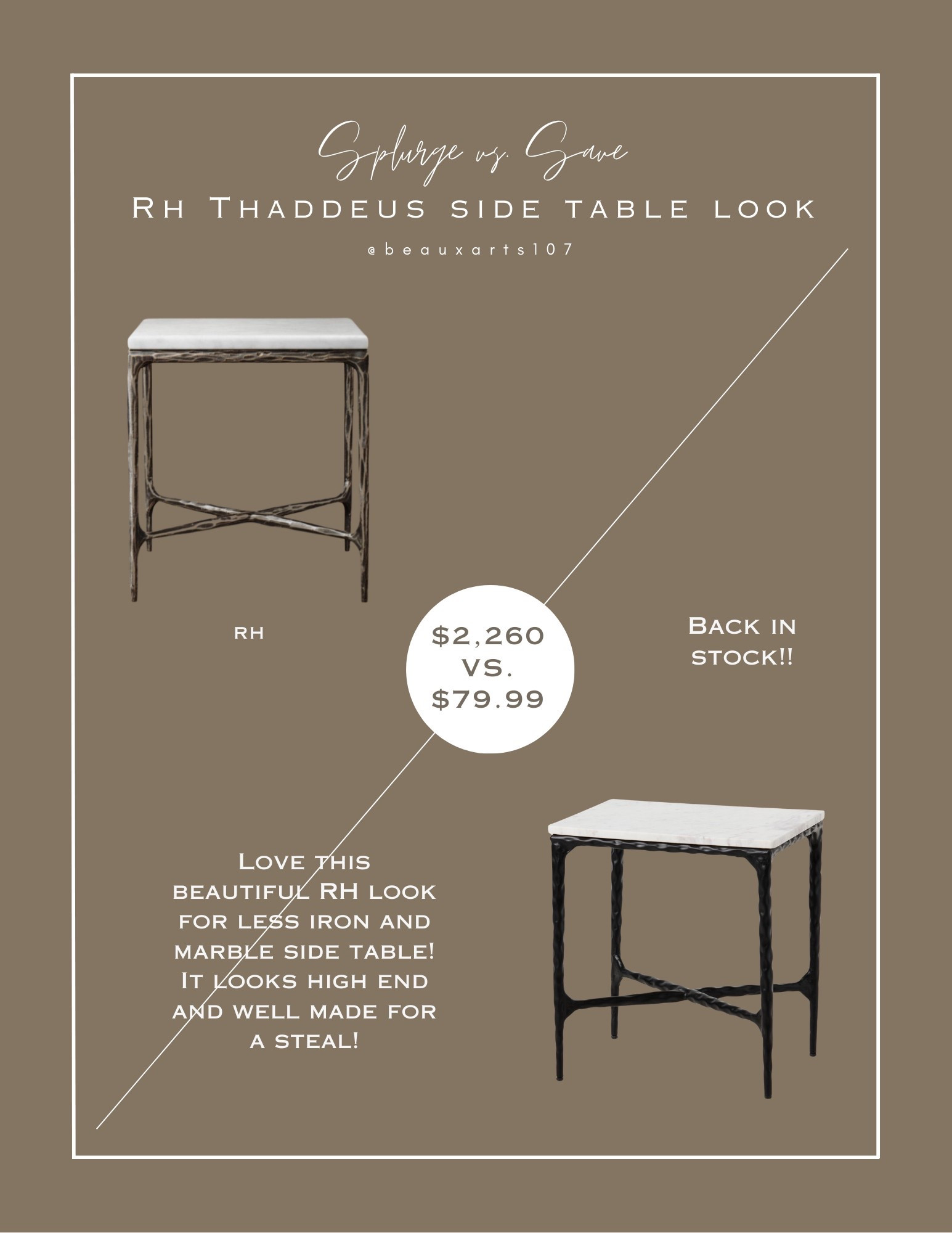 Save on this beautiful well made RH look for less iron and marble side table! 

#LTKStyleTip #LTKHome #LTKSaleAlert
