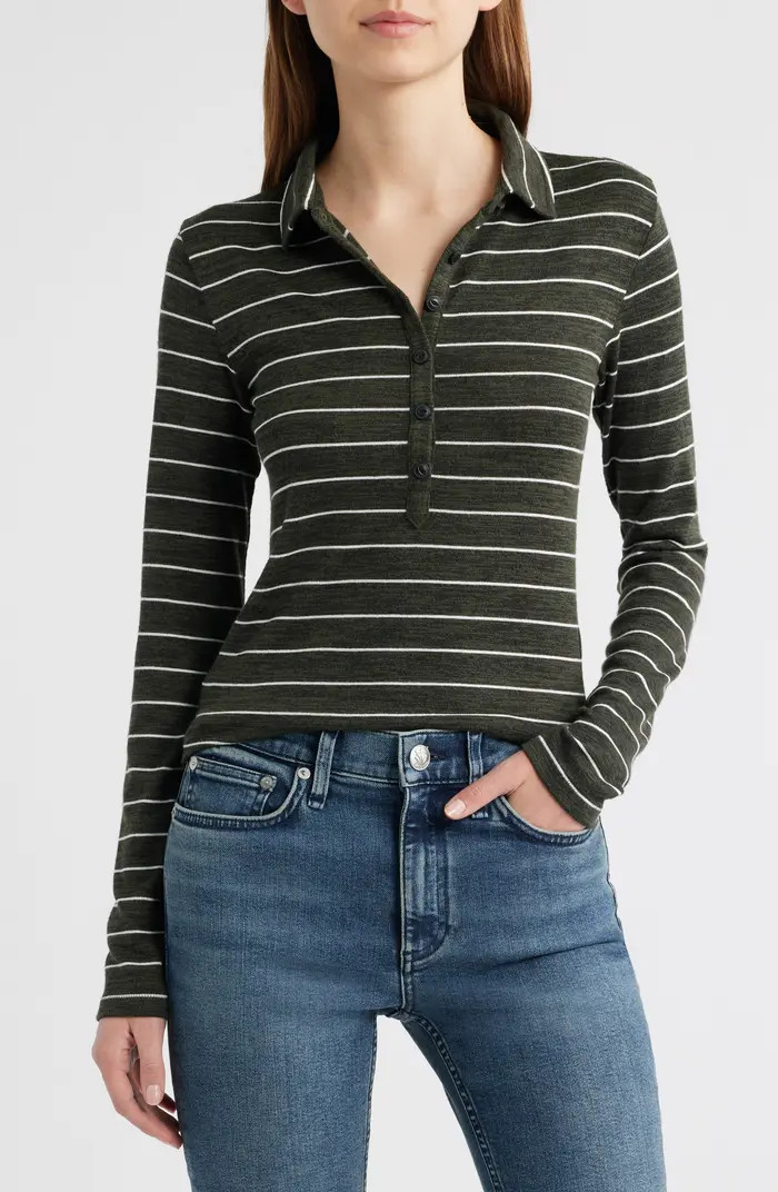 rag & bone The Knit Stripe Long Sleeve Polo | Nordstrom | Nordstrom