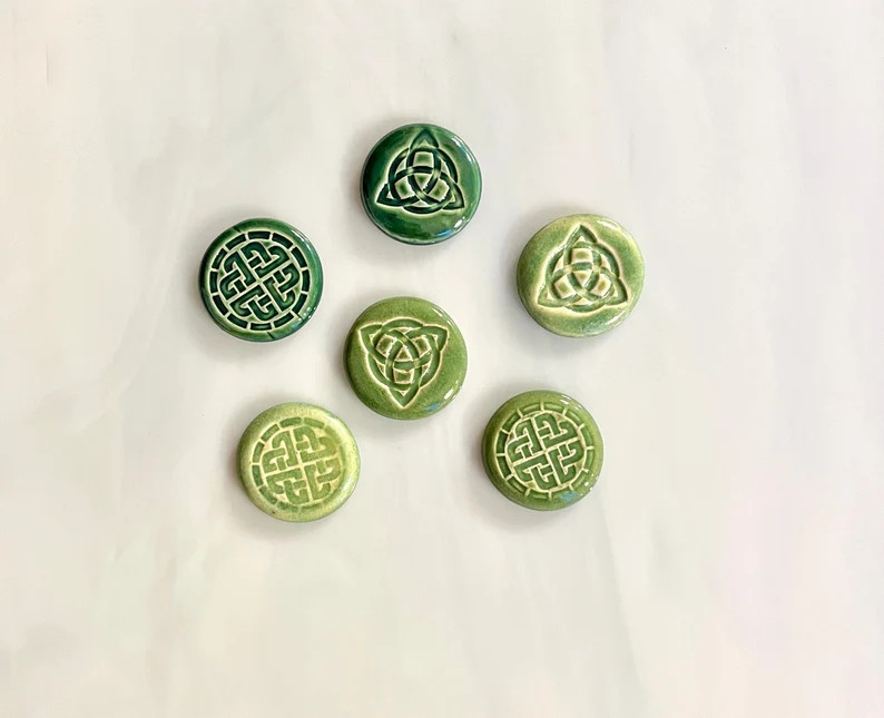 Ceramic Celtic Knot Tiles, 6pcs, Celtic Symbols, Triquetra and Solomon, Variegated Green Shades, ... | Etsy (US)