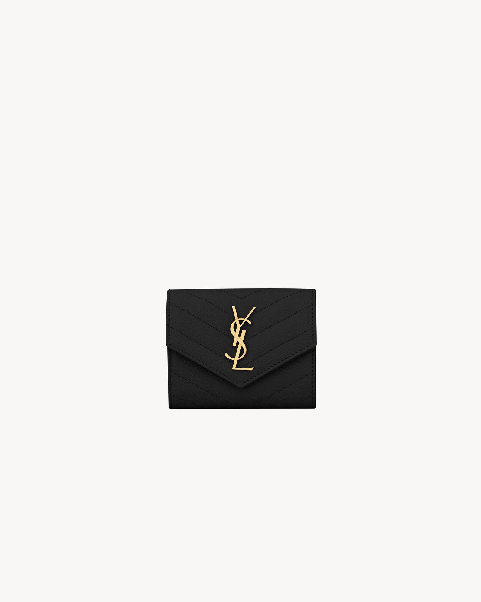 cassandre matelassé compact tri fold wallet in grain de poudre leather | Saint Laurent Inc. (Global)
