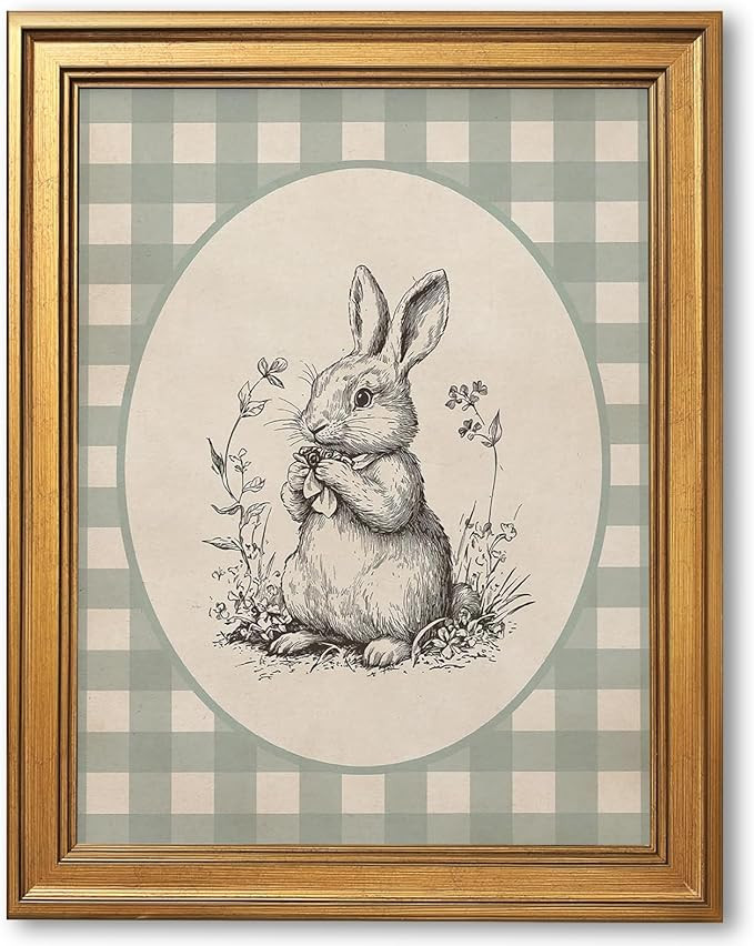 Gold Framed Vintage Easter Bunny Canvas Wall Art Black White Rabbit Sketch Print Drawing Poster B... | Amazon (US)