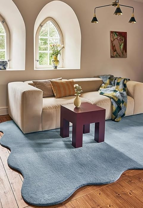 Luxurious Scallop Edge Wool Area Rug in Soft Blue for Modern and Classic Interiors (6x8 Ft) | Amazon (US)