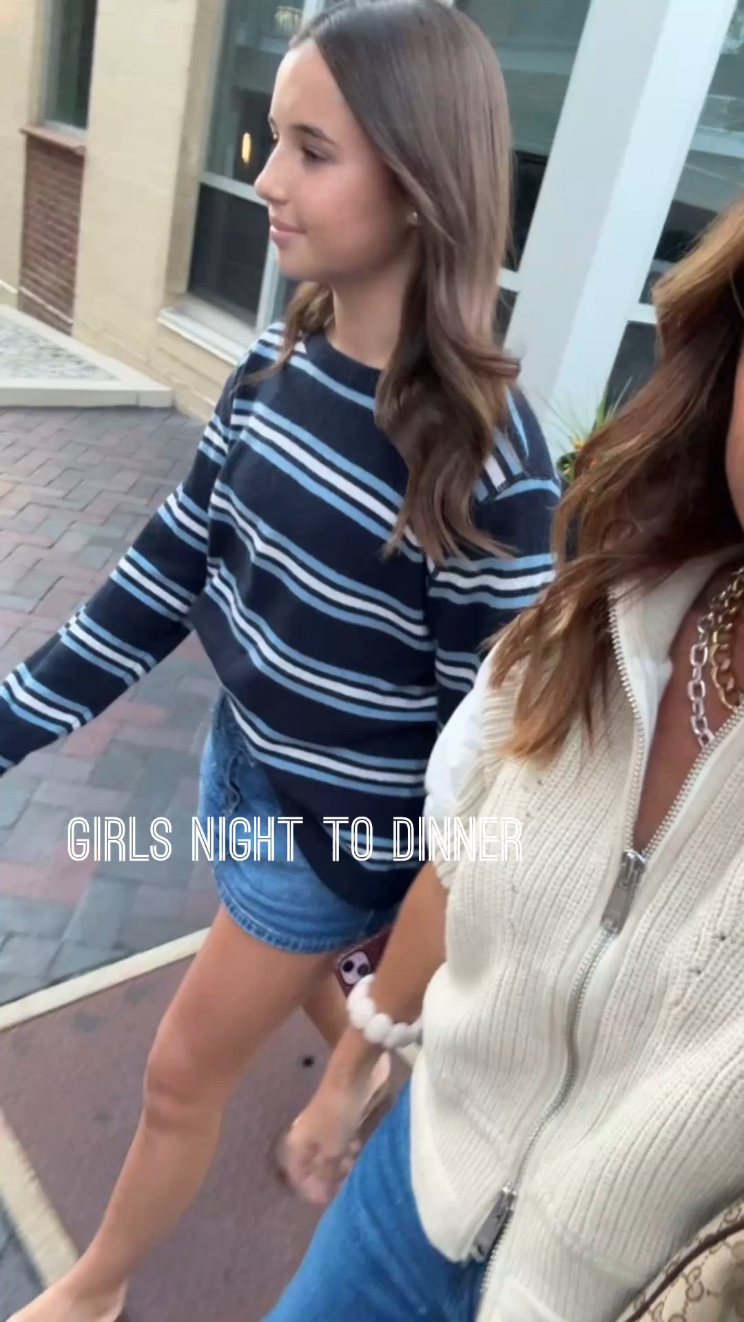 Girls night to dinner. 
Small stripe sweater. 
XS zip sweater. 
Teen style. What to wear.