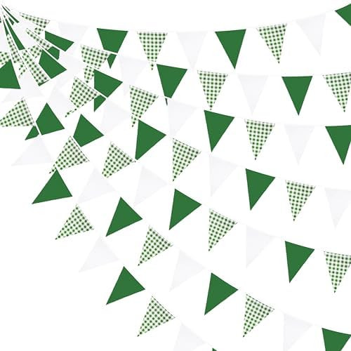 32Ft Green Party Decorations Green Buffalo Plaid Checkered White Triangle Flag Gingham Pennant Bu... | Amazon (US)