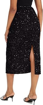 Women's Sequin Velvet Midi Skirt Elastic High Waist Night Out Split Hem Party Skirts | Amazon (US)