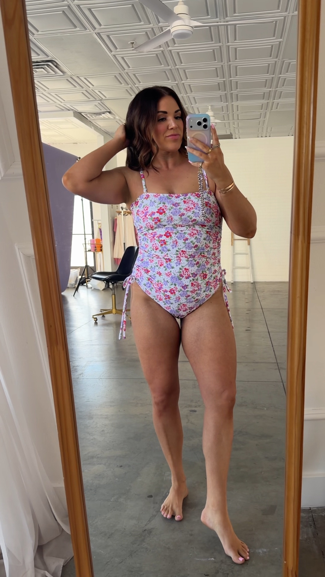 my 2026 swim collection with Pink Desert! i’m wearing the large in purple and red floral print one piece swimsuit. suit has removable + adjustable straps + built in bra and padding! flattering ruching on the sides and you can tie as high as you’d like 

#LTKMidsize #LTKSwim #LTKSeasonal