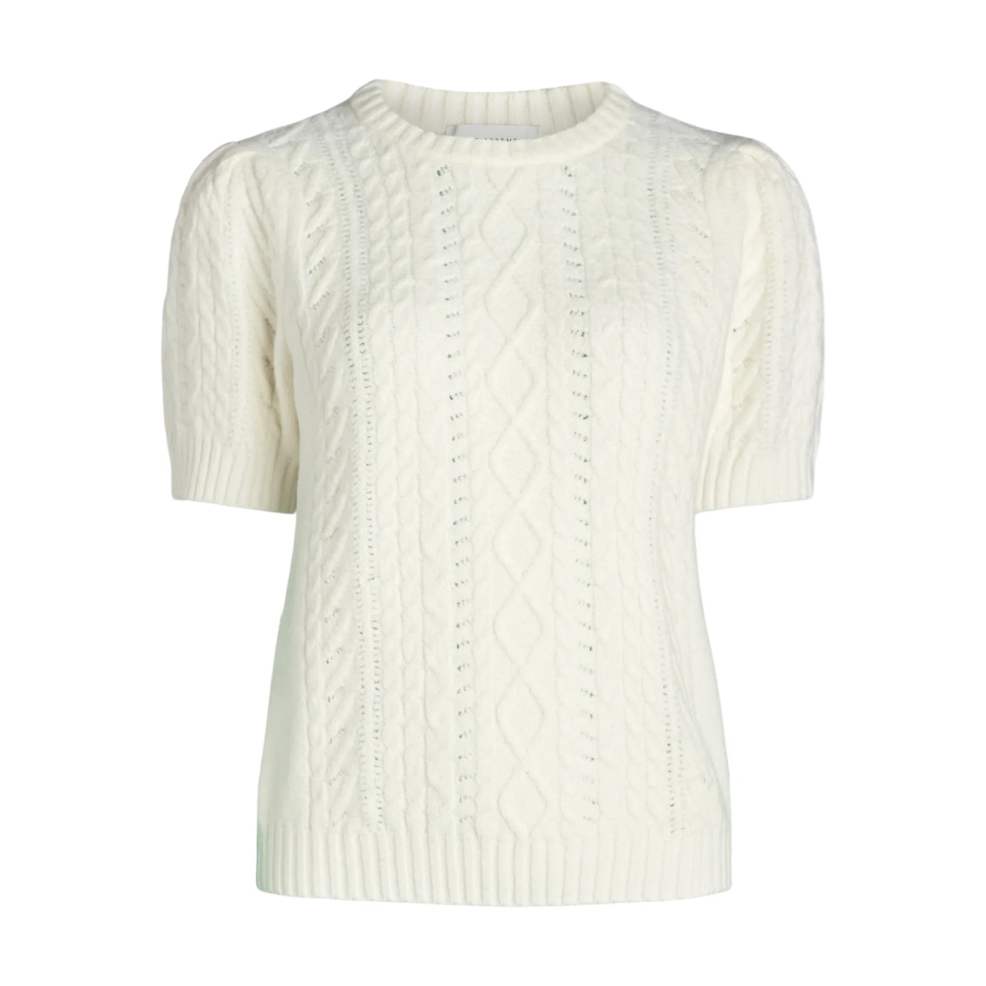 Free Assembly Women's Cable Knit Sweater with Short Puff Sleeves, Sizes XS-XXL | Walmart (US)