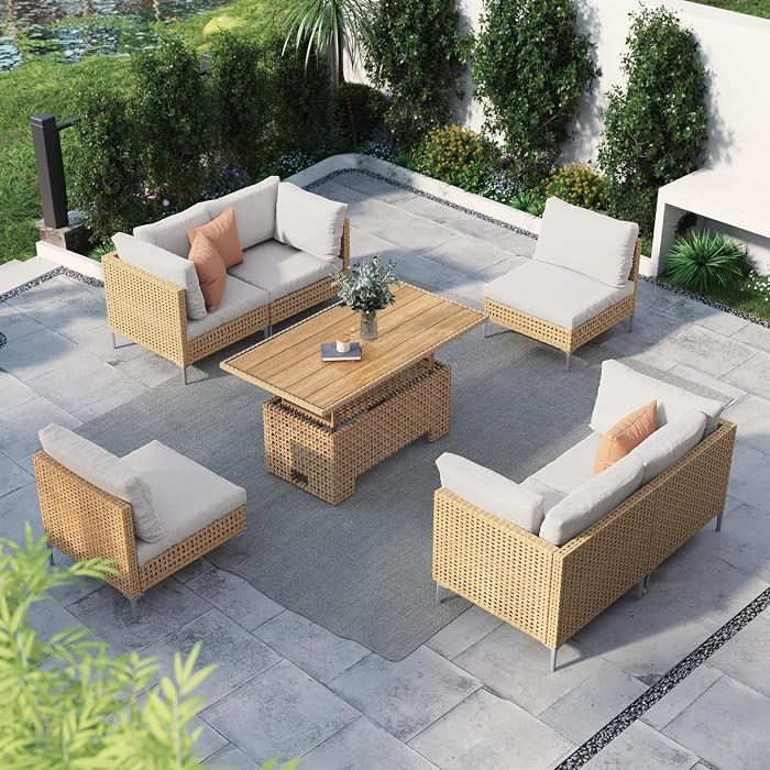 Grand patio 7-Piece Patio Wicker Furniture Set with Lift Top Coffee Storage Table, Outdoor Conver... | Amazon (US)