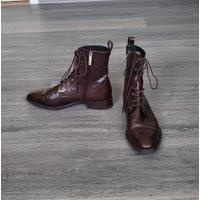 Vintage Chestnut Brown Leather Lace Up Women Ankle Boots Size 39 Eu Brogue Combat Flat Heel Luxury B | Etsy (US)