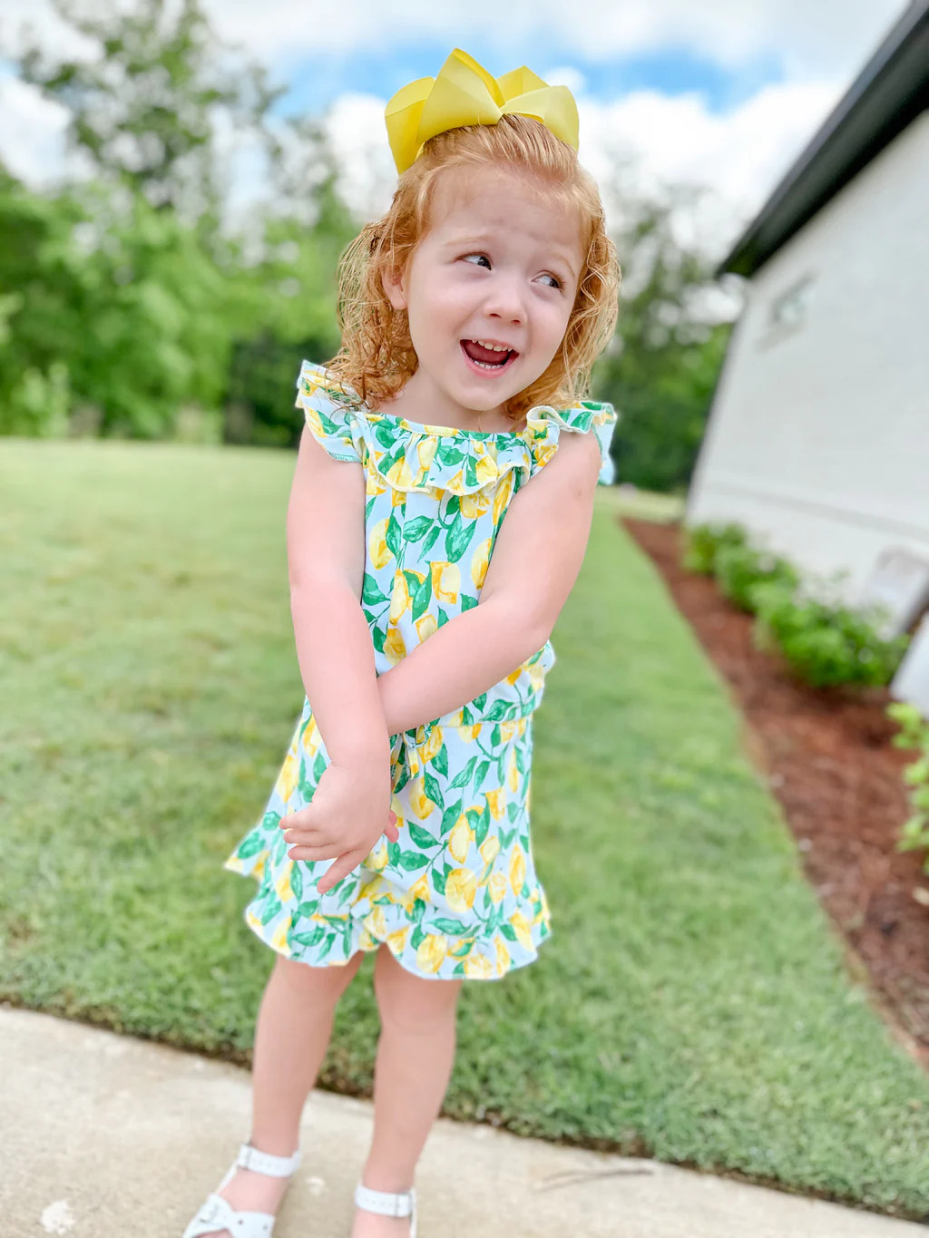 Girls Reagan Romper in Lemonade | Duffield Lane
