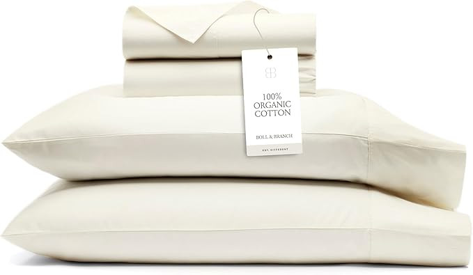 BOLL & BRANCH Signature Hemmed Sheet Set - King, Cream - Luxury 100% Organic Cotton - Includes 1 ... | Amazon (US)