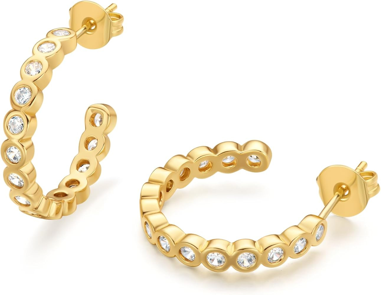 18K Gold Plated Huggie Hoop Earrings for Women, 925 Sterling Silver Post, Hypoallergenic Small Ea... | Amazon (US)