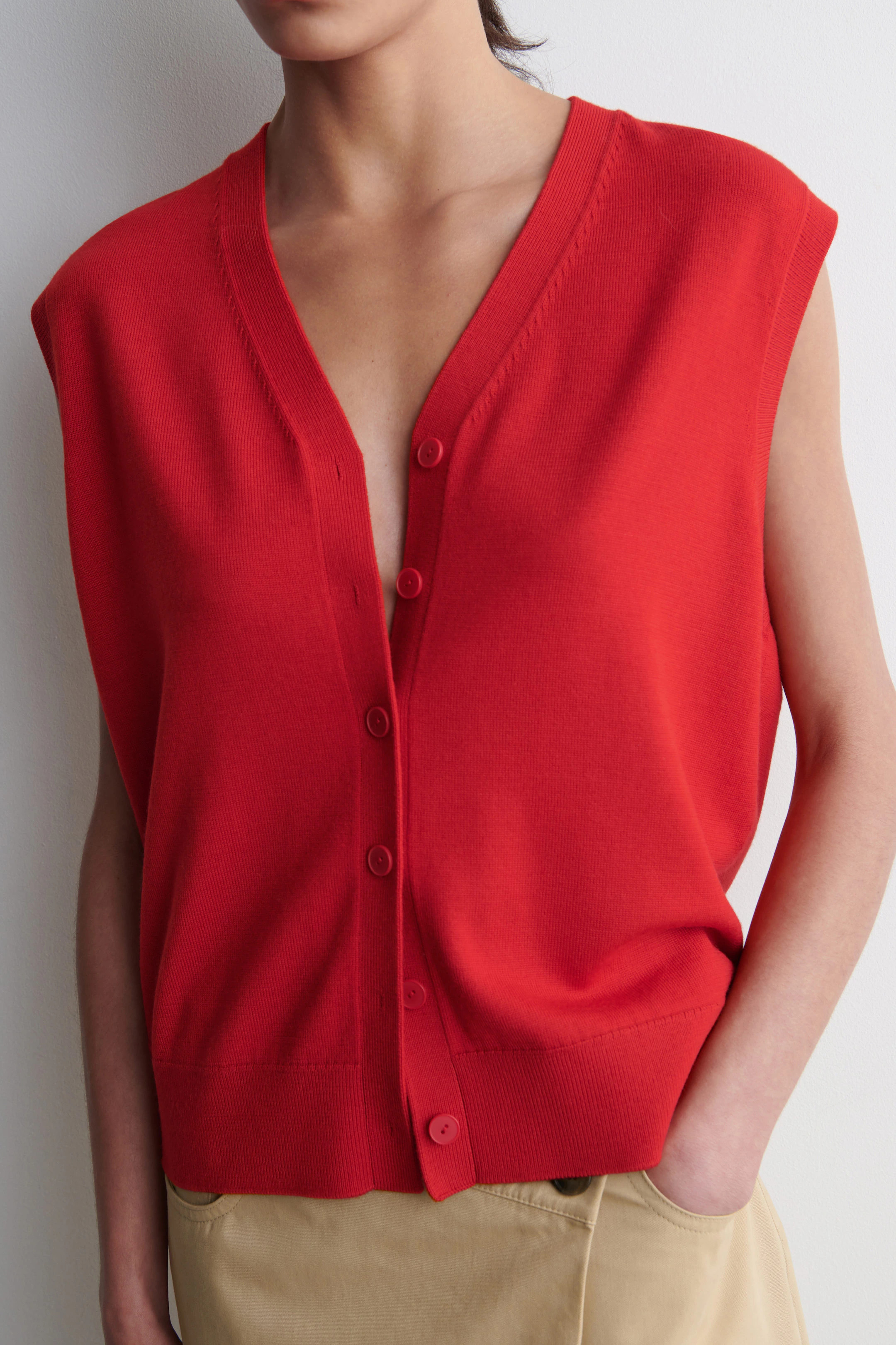 VNECK MERINO WOOL WAISTCOAT - RED | COS US | COS (EU)
