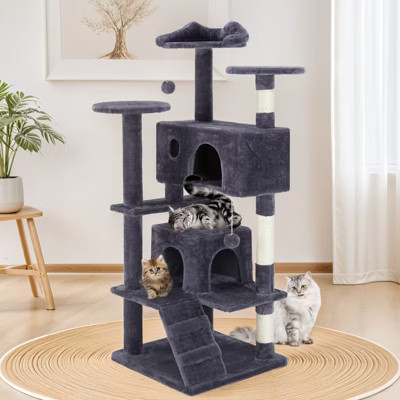 Sevobal Pet Tower Multi-Functional Cat Tree House Cat Climbing Frame, Lounge And Recreation Area Detachable Toy, Blue, 50″*50″*135″ | Target