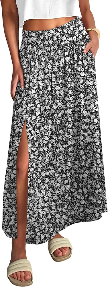 ANRABESS Women's Maxi Skirts, Soft Flowy Boho Floral, Long Casual Side Slit Skirt, Perfect for Be... | Amazon (US)