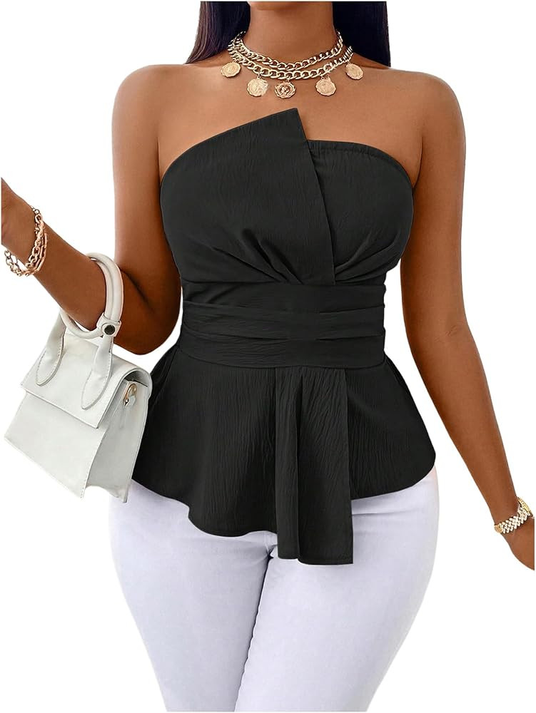 GORGLITTER Women's Asymmetrical Tube Tops Babydoll Strapless Top Going Out | Amazon (US)