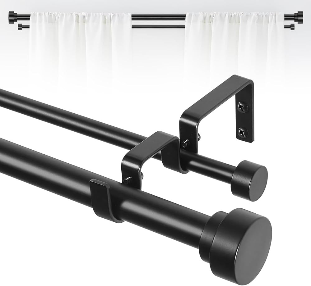 Double Curtain Rod,Black Curtain Rod,Double Curtain Rods for Windows 48 to 84 Inch,Heavy Duty Dou... | Amazon (US)