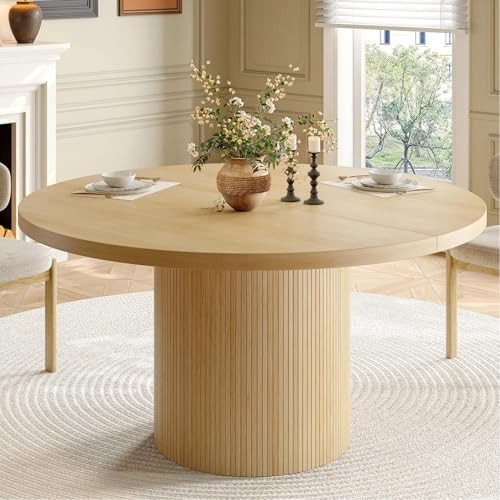 47 inch Round Dining Table for 4, Circle Kitchen Table with Wood Strip Base, Modern Farmhouse Din... | Amazon (US)