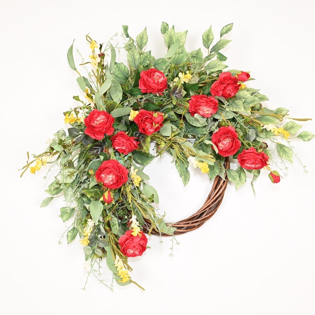 Add a warm, welcoming touch to your door with this handcrafted 24” floral wreath featuring rich red roses, soft yellow blooms, and layered greenery arranged on a natural grapevine base. The flowing, full design gives it beautiful movement and texture, blending farmhouse charm with a timeless cottage feel. Realistic faux florals provide lasting color and elegance without any upkeep, making it perfect for seasonal decorating or everyday display. Thoughtfully made and shipped from North Carolina, and available gift wrapped for effortless gifting. 🌹🌿 #LTKHome #WreathDecor #FarmhouseStyle #CottageCharm #FrontDoorDecor #RusticHome #SeasonalStyle #HomeInspo

#LTKSeasonal #LTKHome