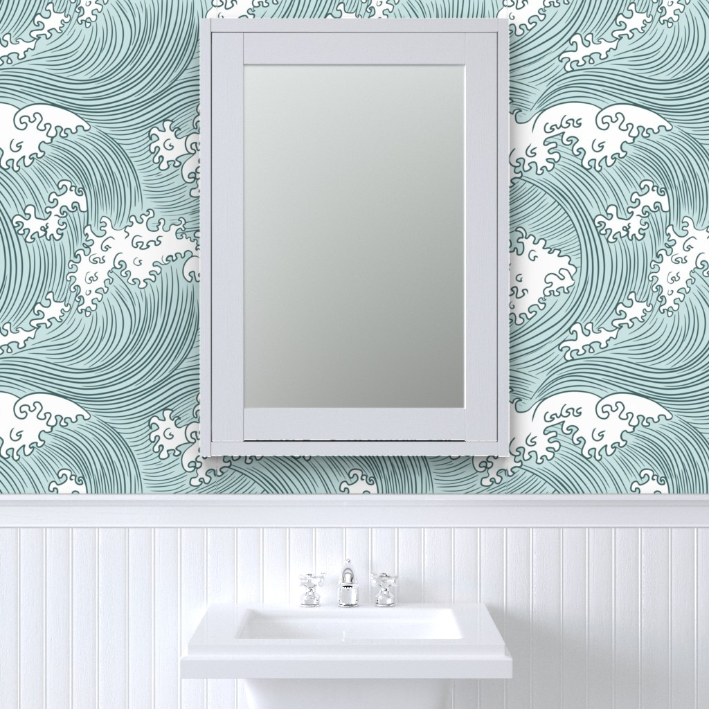 japanese waves (large scale) Wallpaper | Spoonflower | Spoonflower