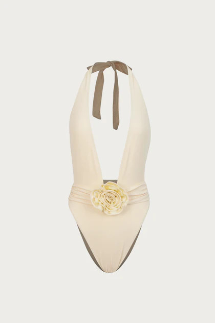 Rosette V One Piece (Faux Suede Cream/Cream) | SAME