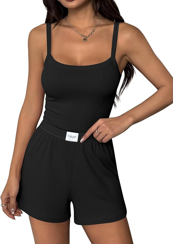 Ekouaer Lounge Sets for Women 2 Piece Sleeveless Pajamas Sets Knit Casual Summer Cami Tank Tops a... | Amazon (US)