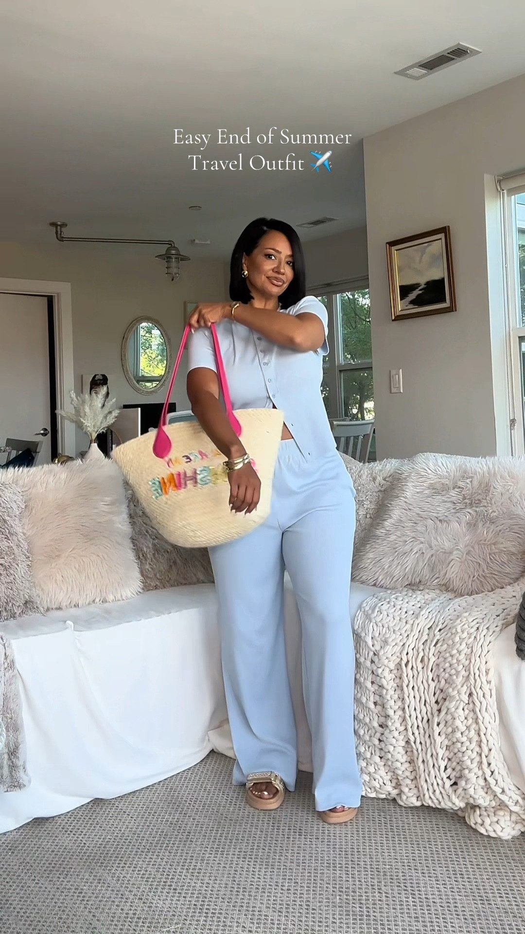 Easy and comfy end of summer travel outfit ✈️ 

over 40, millennial, petite, petite curvy, curvy, size 8, midsize, beach bag, platform sandals 

#LTKPetite #LTKMidsize #LTKOver40