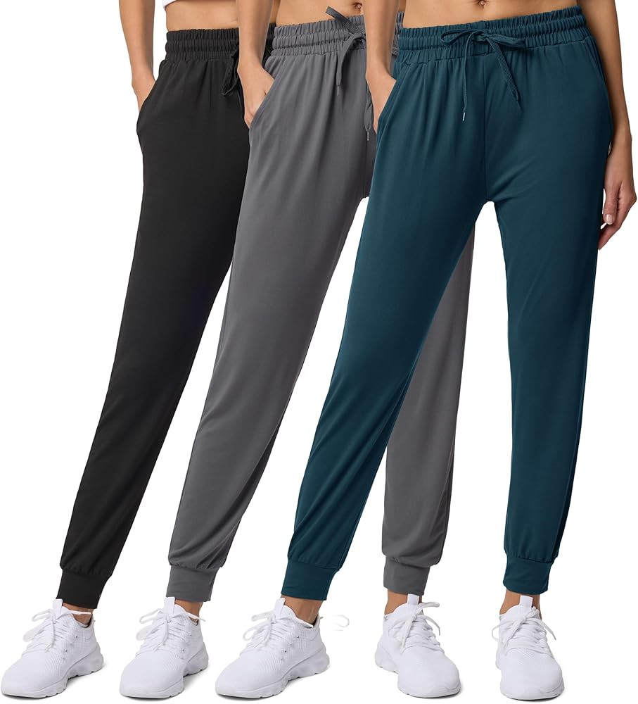 Real Essentials 3 Pack: Women's Ultra-Soft Lounge Joggers Sweatpants Athletic Yoga Pants with Poc... | Amazon (US)