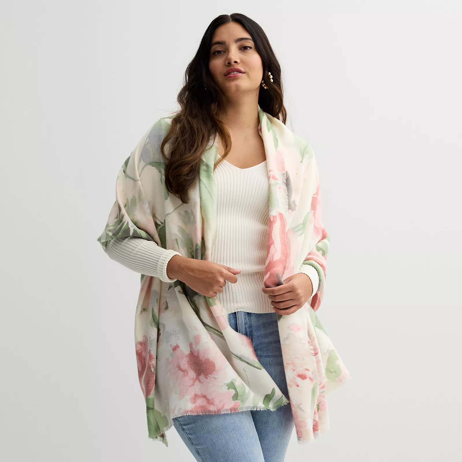 Women's Nine West Watercolor Rose Supersoft Wrap, Ivory Neutral | Kohl's