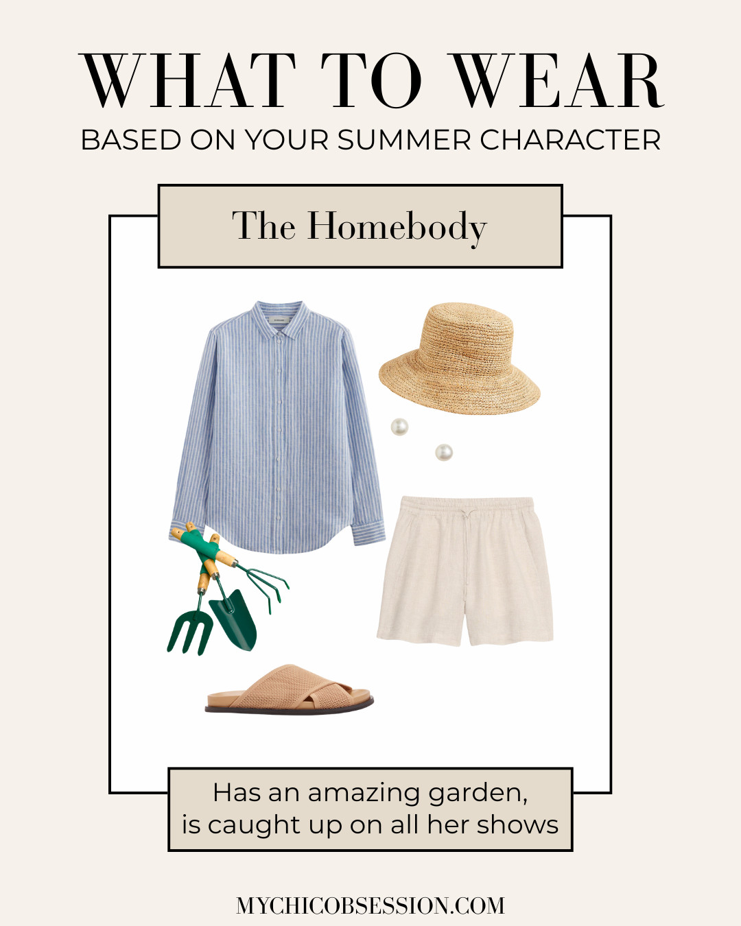 If you're a self-described homebody, enjoy a cozy day at home or in your garden with a breezy striped button-down, linen shorts, easy sandals, and a straw hat. 

 #LTKSeasonal #LTKStyleTip #LTKShoeCrush