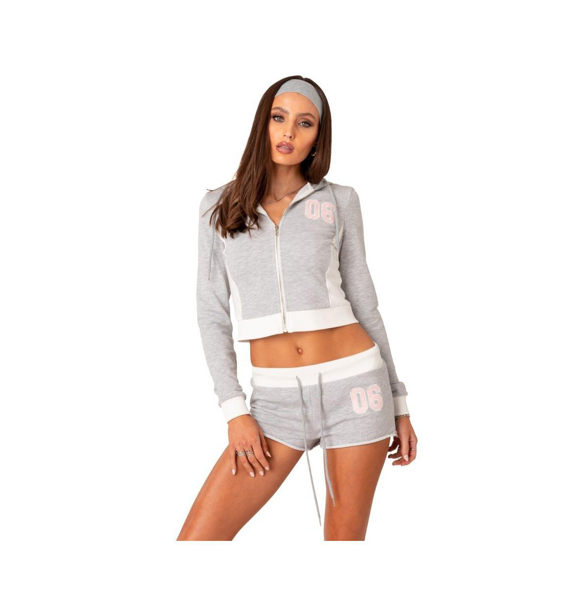 Women's Fitted Zip Up Hoodie With Patch - Gray melange | Macy's