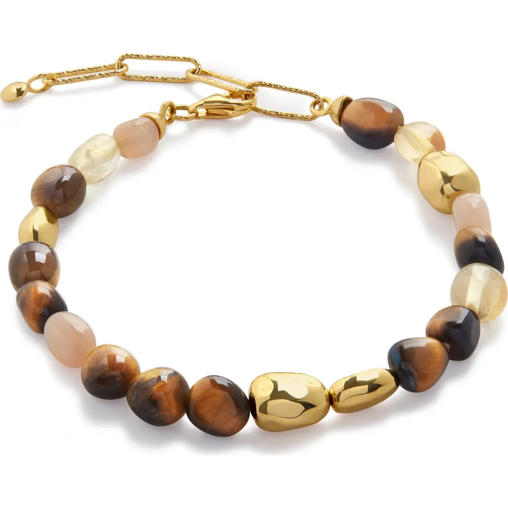 Monica Vinader Beaded Stone Bracelet in 18Ct Gold Vermeil/tigers Eye at Nordstrom | Nordstrom