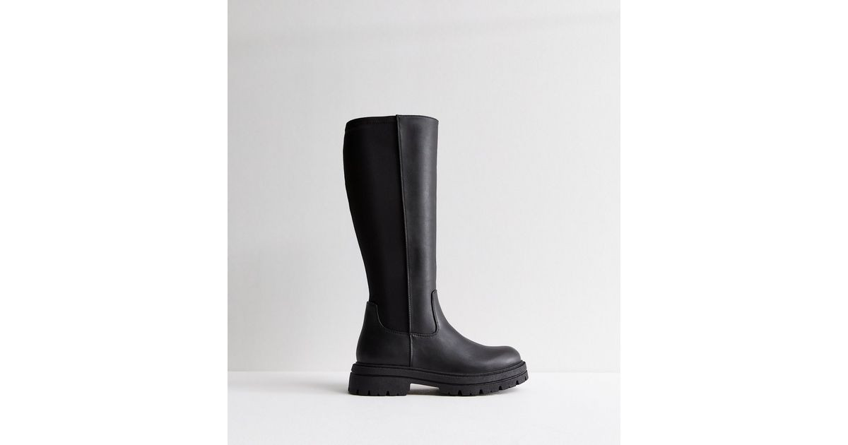 Wide Fit Black Leather-Look Knee High Boots | New Look | New Look (UK)
