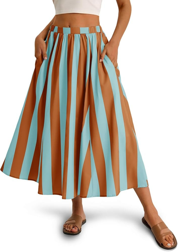 Amazon.com: Cicy Bell Womens Summer Striped Maxi Skirts A-Line Elastic Waist Flowy Skirt Beach Va... | Amazon (US)