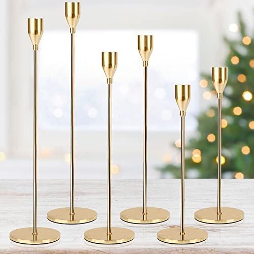 DEVI Gold Candlestick Holders 6pcs, Taper Candle Holders for Candlesticks, Gold Candle Holder Fall T | Amazon (US)
