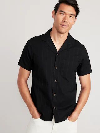 Short-Sleeve Textured-Dobby Camp Shirt for Men | Old Navy (US)