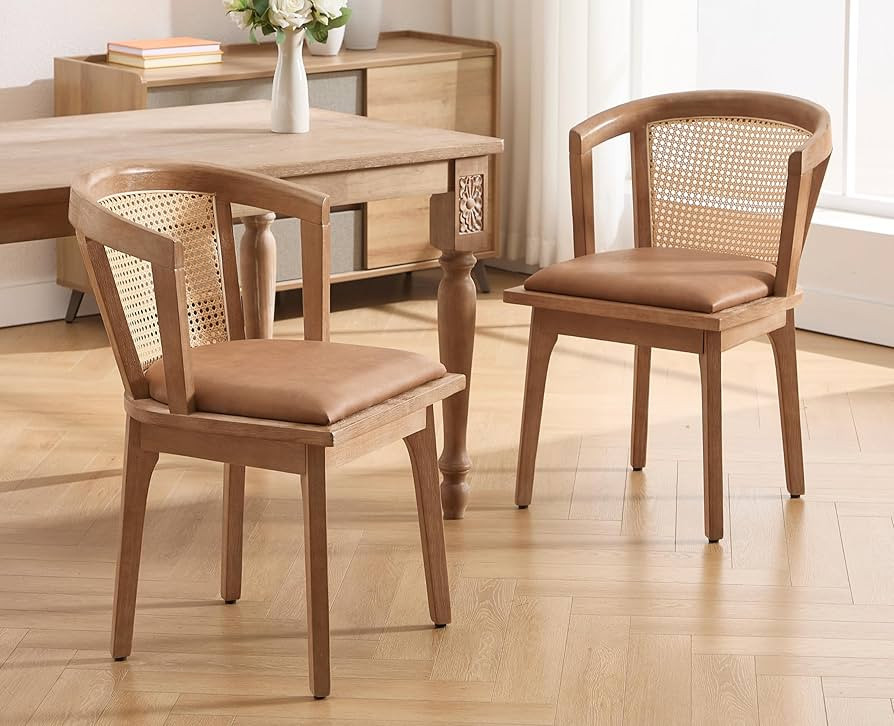 EALSON Rattan Mid Century Dining Chairs Set of 2 Modern Farmhouse Wooden Dining Room Chairs with ... | Amazon (US)