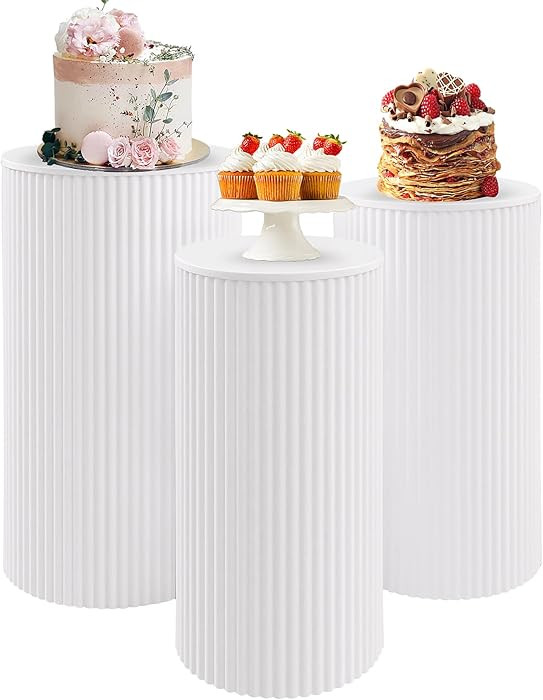 Metal Pleated Cylinder Pedestal Stands for Party, 3 Pieces Heavy Duty Round Cake Pedestal Stand D... | Amazon (US)